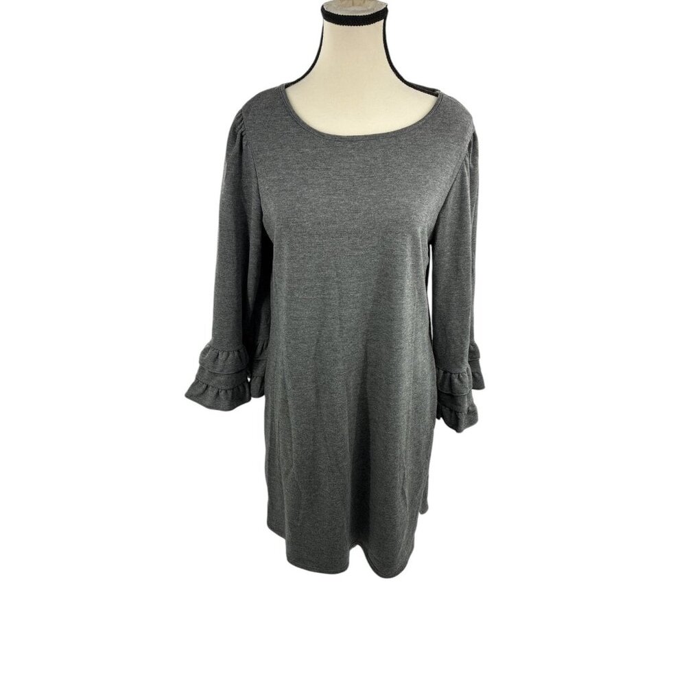 Max Studio Womens M Gray Dress Ruffle Bell Sleeve Shift Casual Work Office